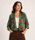 bold printed cotton velvet jacket on woman